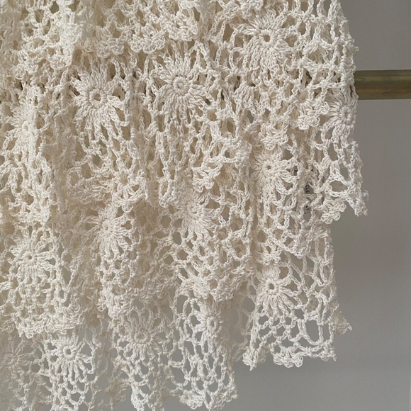 Style Handmade Womens Ivory Crochet Layered Summer Cotton Short Sleeves Top Sz M - Picture 3 of 8